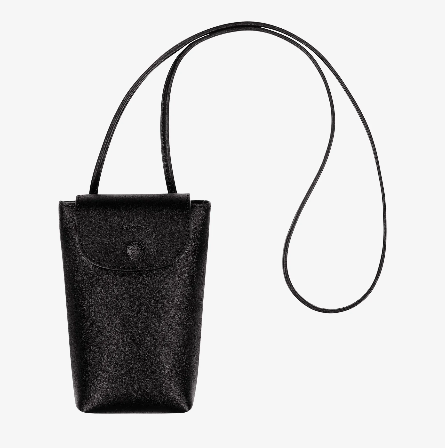 LE PLIAGE XTRA FUNDA DE TELÉFONO CON CORDÓN DE PIEL NEGRO longchamp