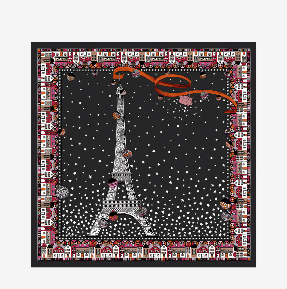 TOUR EIFFEL NOËL LONGCHAMP PAÑUELO DE SEDA 50X50