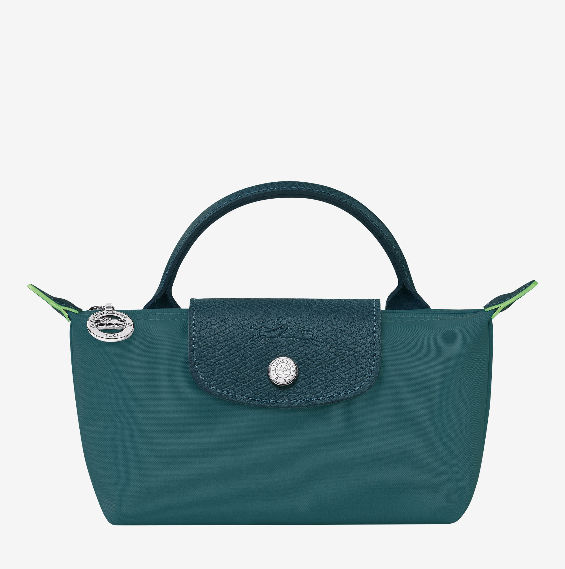 bolso longchamp Le Pliage Green bolso pequeño con asa verde pavón