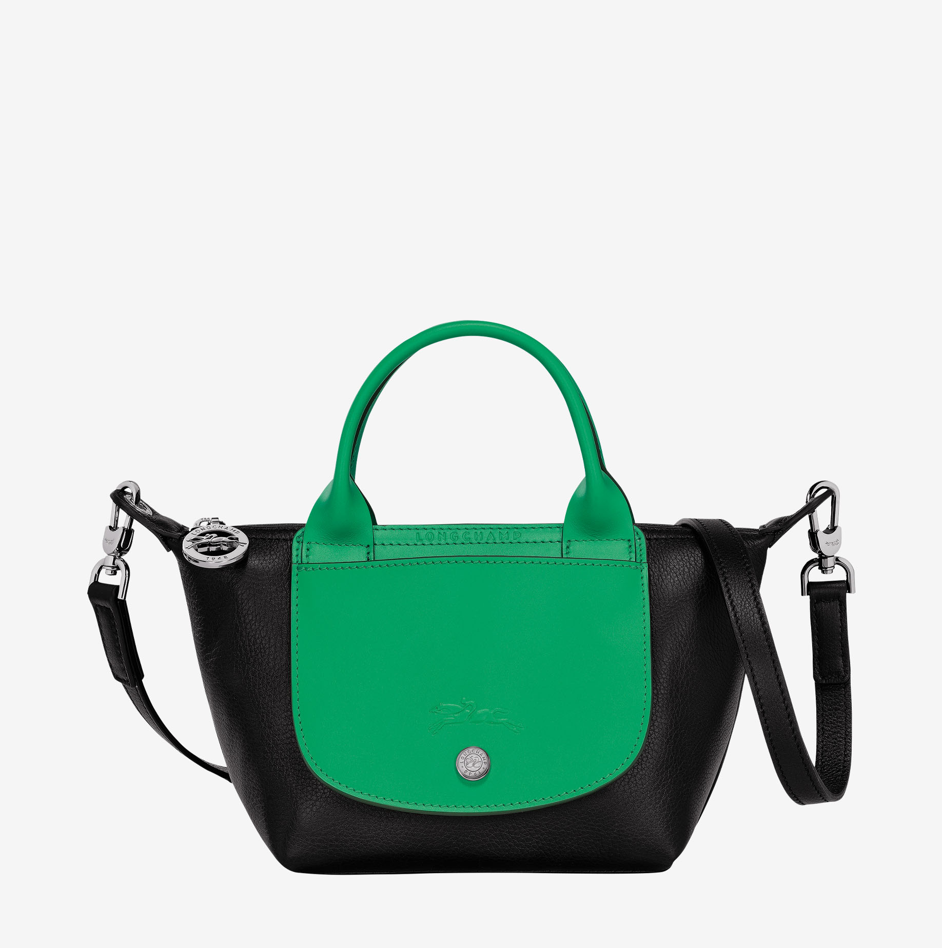 Bolso Longchamp Le Pliage Xtra con asa XS negro y verde