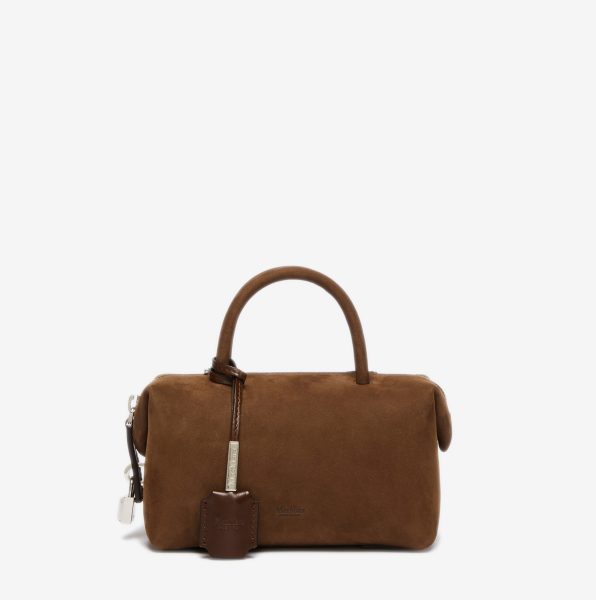 Bolso bauletto pequeño Max Mara de piel nobuk marrón oscuro 1